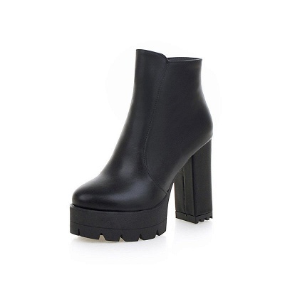 Chunky Heel Daily Zipper Black Round Toe Boots for Women_10