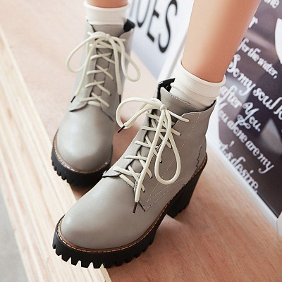 Lace-up Daily Boot for Women Round Toe Chunky Heel Booties_5