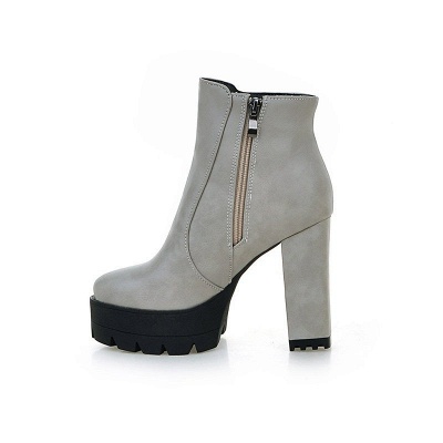 Chunky Heel Daily Zipper Black Round Toe Boots for Women_13