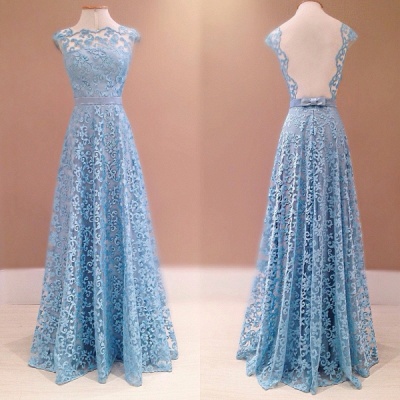 Luxury Blue Lace Evening Dress UK Sleeveless Floor Length_2