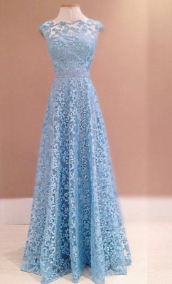 Luxury Blue Lace Evening Dress UK Sleeveless Floor Length_1