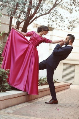 Gorgeous Off-the-shoulder Long Sleeve Fuchsia Evening Dress UKes UK A-line Party Gowns_4