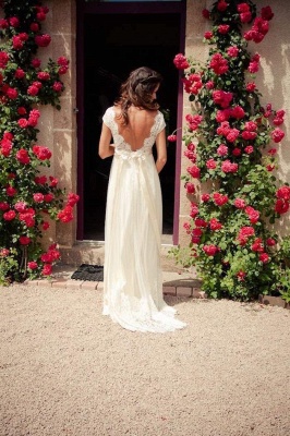 Gorgeous Lace Long  Wedding Dress Cap Sleeve_2