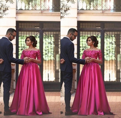Gorgeous Off-the-shoulder Long Sleeve Fuchsia Evening Dress UKes UK A-line Party Gowns_3