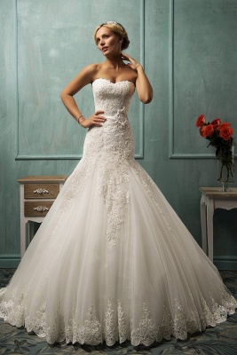 Elegant Sweetheart Sleeveless Sexy Mermaid Wedding Dress With Lace Appliques_1