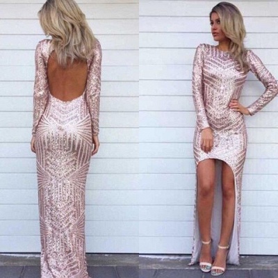 Stunning Long Sleeve Sequins Prom Dress UKes UK Open Back Hi-Lo Evening Gowns HT106_2