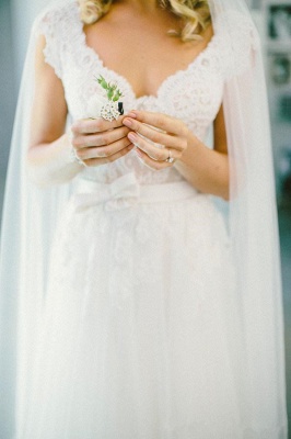 Romantic V-neck White Tulle Princess Wedding Dress Lace Bowknot_3