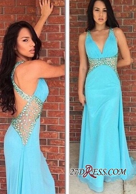 Empire Crystal V-Neck Long Ruffles Sleeveless Prom Dress UKes UK_2