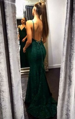 Dark Green Lace Prom Dress UK Mermaid Evening Gowns_3