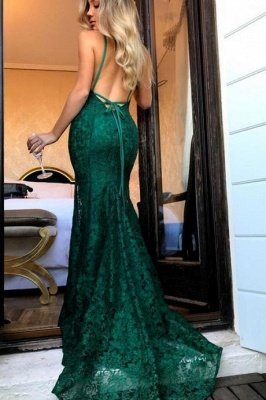 Dark Green Lace Prom Dress UK Mermaid Evening Gowns_1