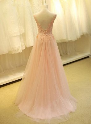 Lovely Color Cap Sleeve Tulle Prom Dress UK With Lace Appliques_3