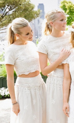 Modern White Two Piece A-line Bridesmaid Dress UK Lace Short Sleeve Jewel_1