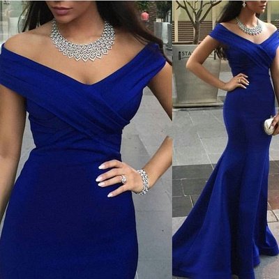 Sexy Royal Blue Mermaid Prom Dress UK Off-the-shoulder Sweep Train_1