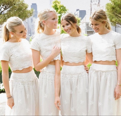 Modern White Two Piece A-line Bridesmaid Dress UK Lace Short Sleeve Jewel_6