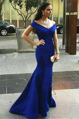Sexy Royal Blue Mermaid Prom Dress UK Off-the-shoulder Sweep Train_2