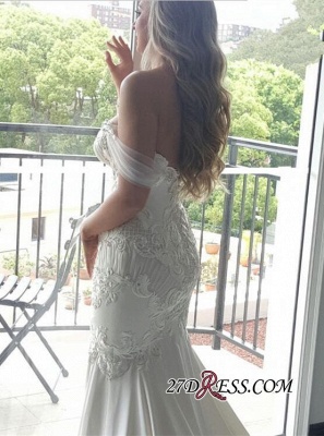 Off-the-shoulder Delicate Sexy Mermaid Train Lace-Appliques Wedding Dress_4