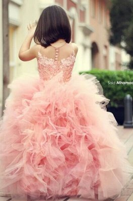 Pink Chic Ruffles Flower Girl Dresses Ball Gown Sleeveless Formal Party Gowns_1