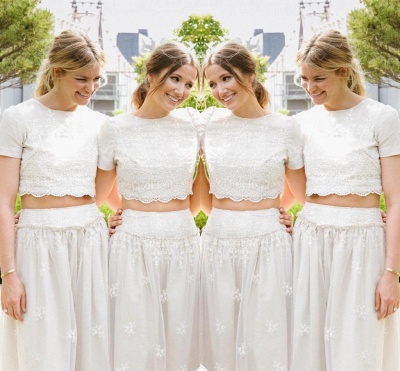 Modern White Two Piece A-line Bridesmaid Dress UK Lace Short Sleeve Jewel_3