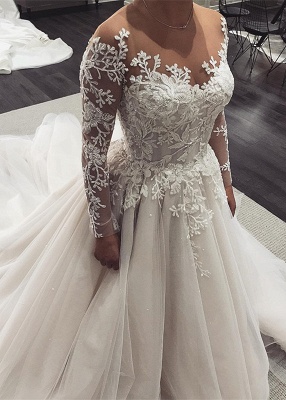 Long-Sleeve Wedding Dress | Tulle Bridal Gowns With Appliques_1