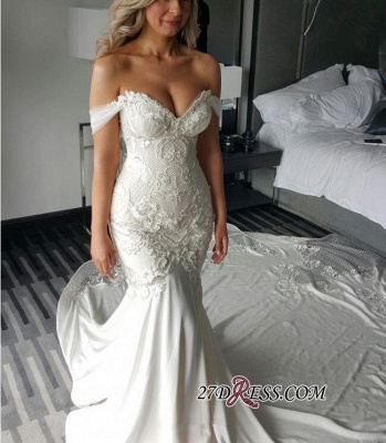 Off-the-shoulder Delicate Sexy Mermaid Train Lace-Appliques Wedding Dress_3