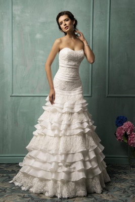 Timeless Sweetheart Sleeveless Lace Wedding Dress With Ruffles_1