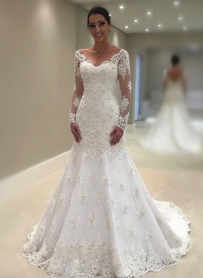 Elegant Long Sleeve Wedding Dress | Sexy Mermaid Lace Bridal Gowns_1