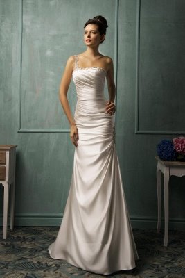 Elegant Strapless Sleeveless Wedding Dress With Spaghetti Strap Beads_1