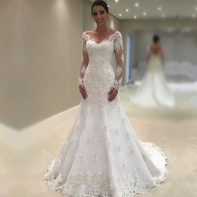Elegant Long Sleeve Wedding Dress | Sexy Mermaid Lace Bridal Gowns_3