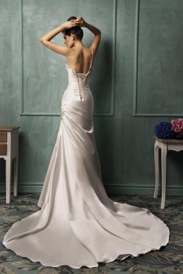 Elegant Strapless Sleeveless Wedding Dress With Spaghetti Strap Beads_2