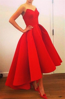 Elegant Red Sweetheart Satin Prom Gowns Hi-Lo Simple Design Women Evening Dress UK_2