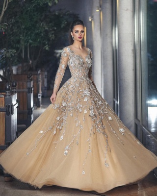 Gorgeous Long Sleeve Evening Dress UK Tulle With Lace Appliques BA8501_1