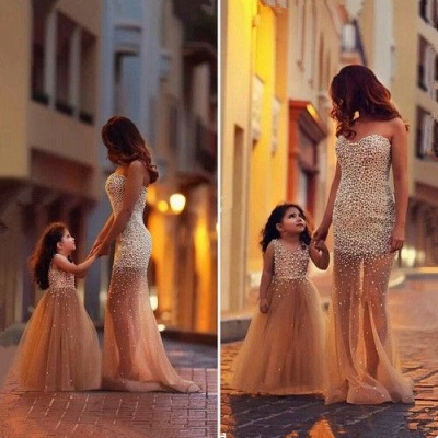 Beautiful Beadings Sheer Skirt Prom Dress Sweetheart Sleeveless Mother and Daughter Dress_2