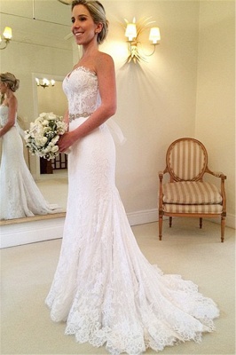 Delicate Sweetheart Sleeveless Lace Sexy Mermaid Wedding Dress With Beadss BA1598_1