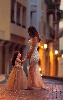 Beautiful Beadings Sheer Skirt Prom Dress Sweetheart Sleeveless Mother and Daughter Dress_1