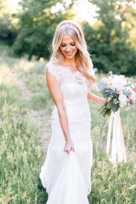 Elegant Cap Sleeve Lace Wedding Dress Summer_3