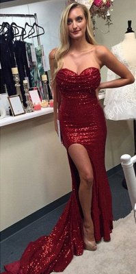 Elegant Red Sequins Prom Dress UKes UK Split Mermaid Zipper Back_1