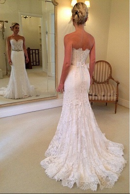 Delicate Sweetheart Sleeveless Lace Sexy Mermaid Wedding Dress With Beadss BA1598_2