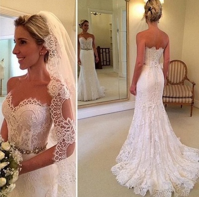 Delicate Sweetheart Sleeveless Lace Sexy Mermaid Wedding Dress With Beadss BA1598_4