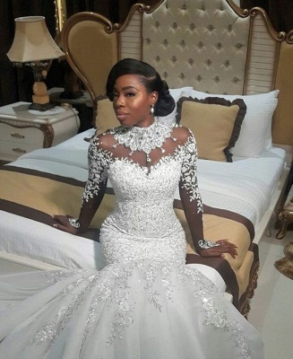 Gorgeous Beads Lace Appliques High Neck Wedding Dress |  Sexy Mermaid Bridal Dress_1