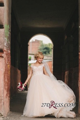 Tulle Lace Floor-Length Gorgeous Princess Cap-Sleeve Appliques Wedding Dress_2