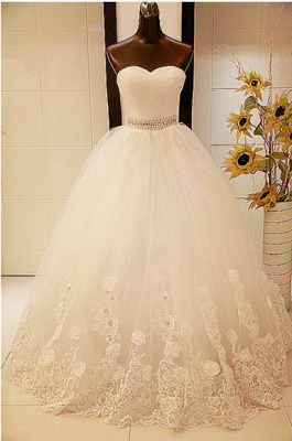 Elegant Sweetheart Sleeveless Ball Gown Wedding Dress With Tulle Lace Beadss_1