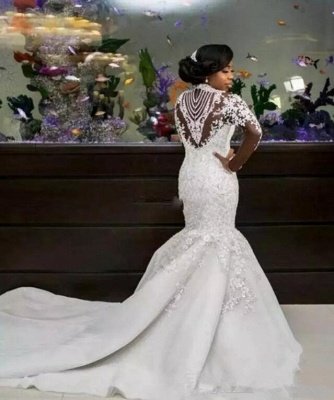 Gorgeous Beads Lace Appliques High Neck Wedding Dress |  Sexy Mermaid Bridal Dress_3