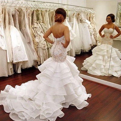 Elegant Lace  Sexy Mermaid Wedding Dress Tiered Open Back Strapless Wedding Gowns BA1540_6