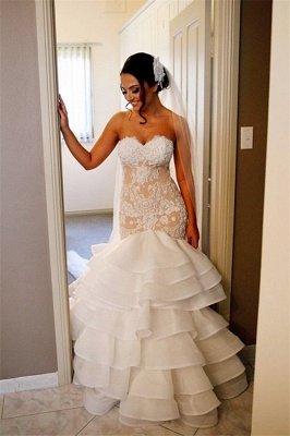 Elegant Lace  Sexy Mermaid Wedding Dress Tiered Open Back Strapless Wedding Gowns BA1540_4