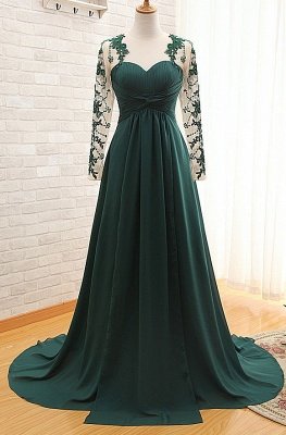 Sexy Long Sleeve Dark Green Evening Dress UK Chiffon Long With Appliques_1