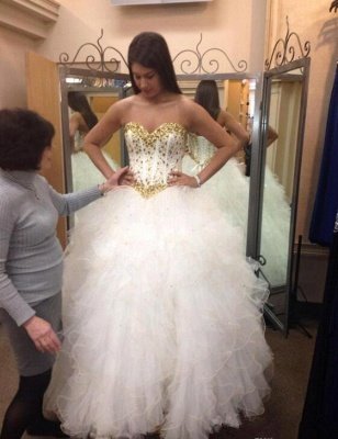 Fabulous Sweetheart Golden Crystal Wedding Dress Tulle Princess Bridal Gowns_5