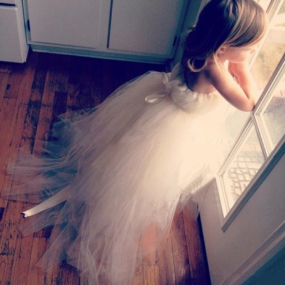 Lovely Tulle Princess Flower Girl Dress Lace-up Sweep Train_3