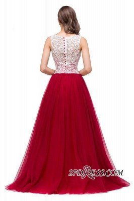 Tulle Sexy Red Sleeveless Floor-Length A-Line Prom Dress UK_5