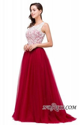 Tulle Sexy Red Sleeveless Floor-Length A-Line Prom Dress UK_1