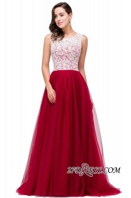 Tulle Sexy Red Sleeveless Floor-Length A-Line Prom Dress UK_6